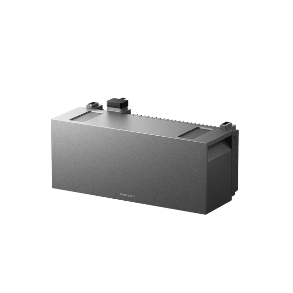 Anker SOLIX uitbreidingsbatterij 7 kWh in antracietgrijs met metalen behuizing en compacte rechthoekige vorm, uitbreidingsbatterij 7 kWh.